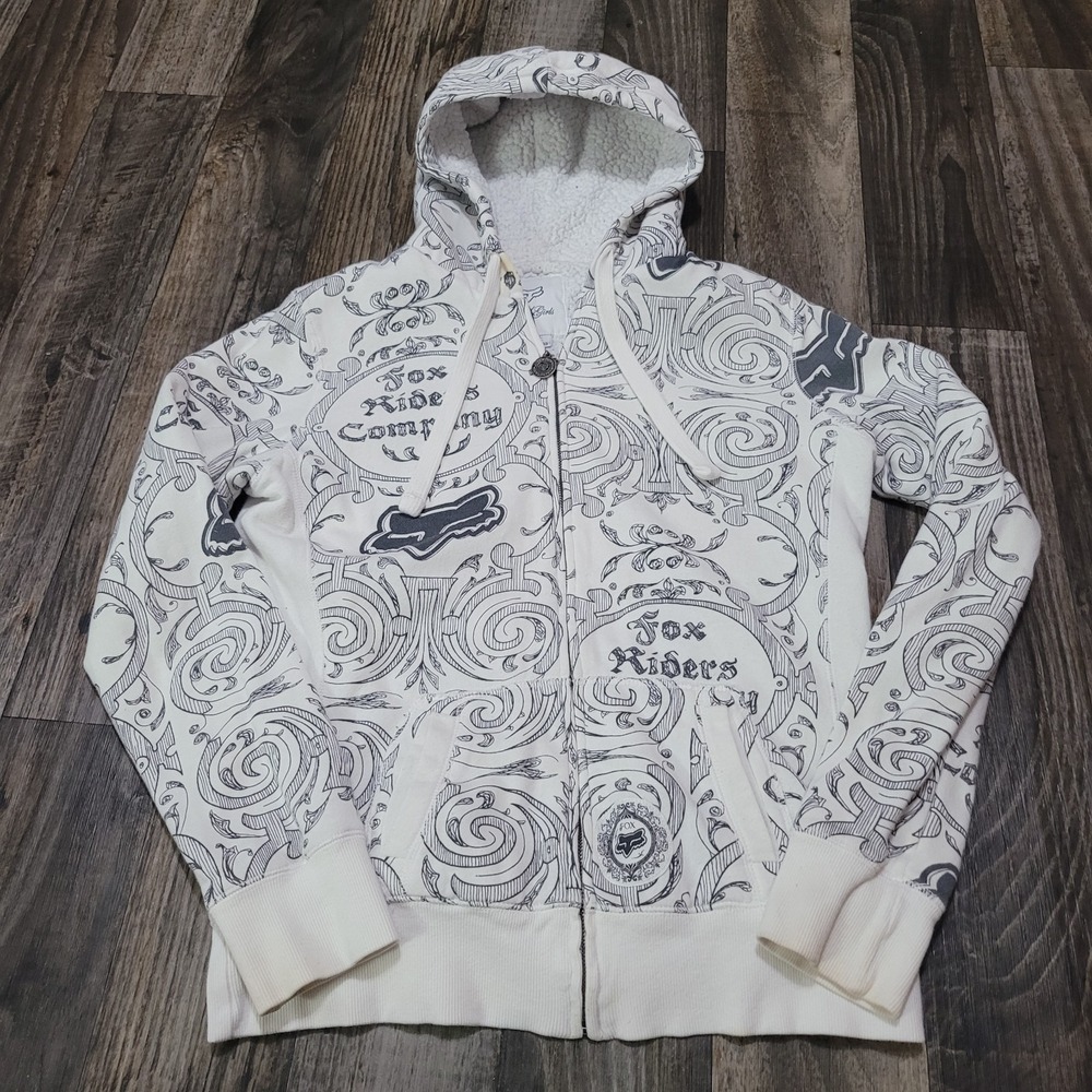 Fox Racing Hoodie Women's Large Full Zip Graphic Y2K Grunge Sherpa Lined